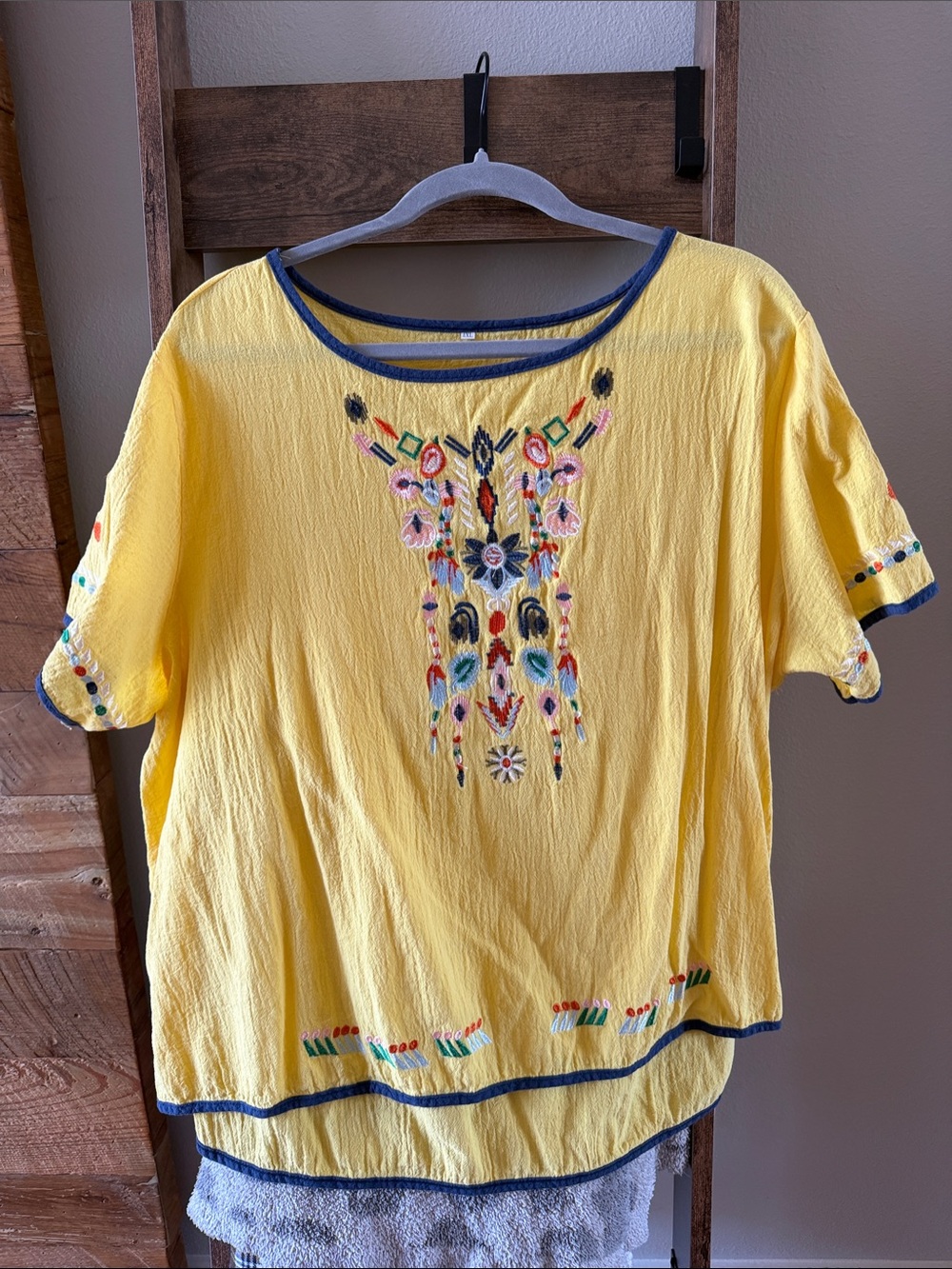 Yellow Embroidered Short Sleeve Women’s Blouse